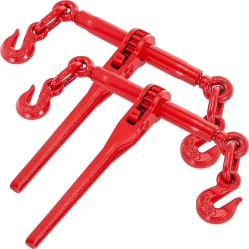 VEVOR kettingspanbanden 5/16-3/8", ratellastspanbanden met een capaciteit van 6600 lbs, ratelhefboomspanbanden met G70-haken, verstelbare lengte, ratelkettingspanbanden voor vastsjorren, transporteren en slepen, rood