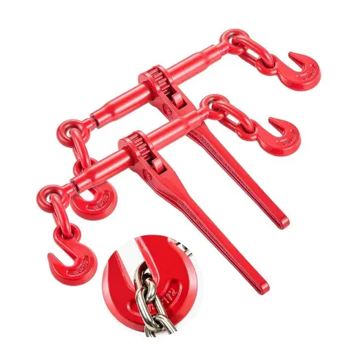 VEVOR 9215LBS 3/8" – 1/2" ratelspanband, 9.215 lbs, veilige werkbelasting, G70 haak en verstelbare lengte, voor kettingen van klasse 70-80, vastzetten, transport, slepen, 2 stuks, rood