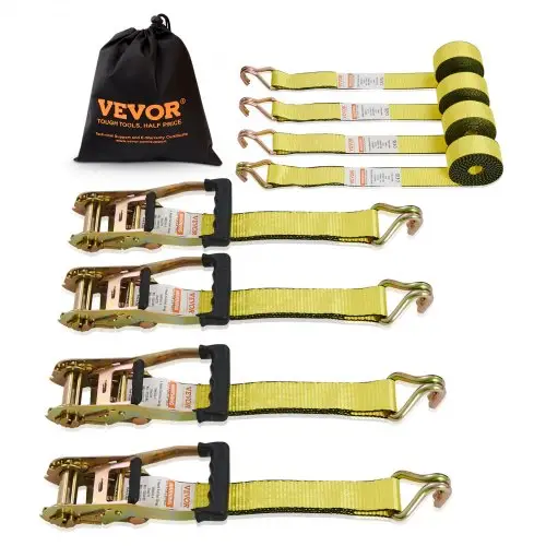VEVOR Set van 4 spanriemen 0,05 x 4,6 m Spanriem 2268 kg Spanriem met ratel Spanriem van polyester en haak van koolstofstaal Bevestigingsriem met ratel Spanriem met ratel Ideaal voor motorfietsen Fietsen Kajaks UTV Boten ATV