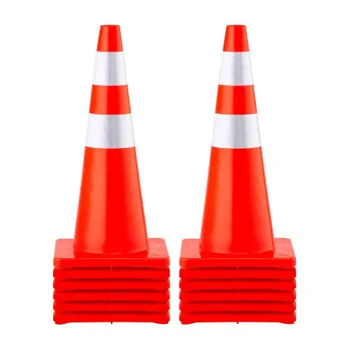 VEVOR veiligheidskegels, 70 cm hoog, 12 stuks. PVC-verkeerskegels met 2 reflecterende randen en verzwaarde voet, voor verkeersregeling en parkeren op opritten.