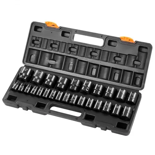 VEVOR Slagdopsleutelset 1/2 inch, 26-delig, slagdoppen, platte doppen, zeskantdoppen, CR-V, 1/2 inch aandrijving Slagdopsleutelset metrisch 10-36 mm