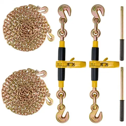 VEVOR ratelketting spanbanden 2-pack 3/8"-1/2" zware last spanbanden met G80 kettingen 5443 kg veilige lastlimiet, arbeidsbesparende antislip handgreep spanbanden voor dieplader vrachtwagentrailer
