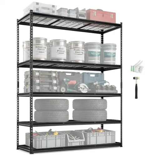 VEVOR Opbergrek 5-laags verstelbaar, 907,2 kg capaciteit garageplank, metalen organizer draadplank zwart 152,4 x 61 x 198,1 cm voor keuken, voorraadkast, kelder, badkamer, wasruimte