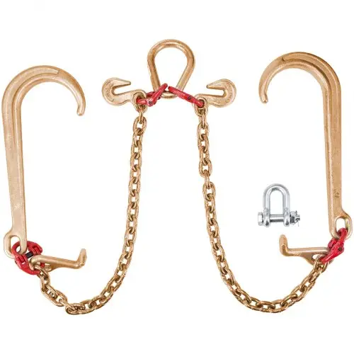 VEVOR J-Hook ketting, 3 m x 8 mm sleepketting, G80 transportketting, gelegeerde stalen ketting met 2 G70 J-haken, 4200 kg sleephaak voor vrachtwagens, J-Hook sleepriemen 2-pack