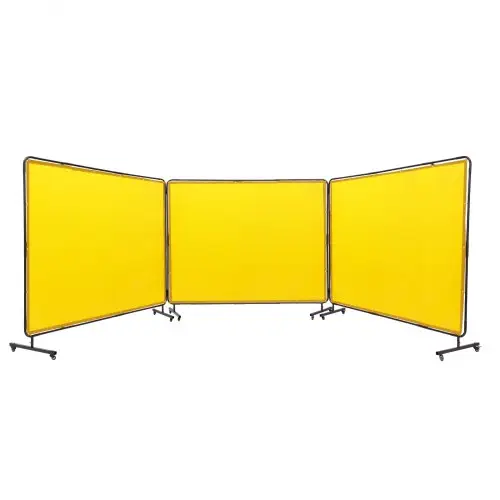 VEVOR 3-delig lasgordijn 1,8 x 2,4 m vlamvertragend vinyl lasscherm met 12 zwenkwielen en 6-laags UV-bescherming lasdeken lasbescherming geel
