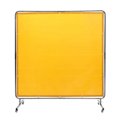 VEVOR lasgordijn 1,8 x 1,8 m, lasbeschermingsgordijn van vlamvertragend vinyl, lasbeschermingswand met 4 zwenkwielen en 6-traps UV-bescherming, lasdeken, geel.