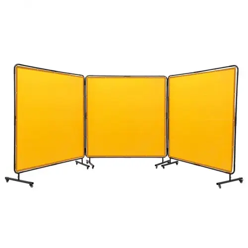 VEVOR 3-paneels lasgordijn 1,8 x 1,8 m lasbeschermingsgordijn van vlamvertragend vinyl, lasbeschermingswand met 4 zwenkwielen en 6-laags UV-bescherming, lasdeken, geel