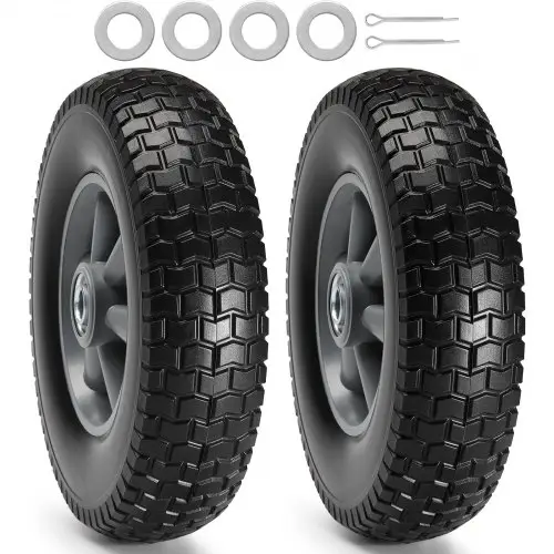 VEVOR 10-inch massieve PU-wielen met runflatbanden, 2-pack, 180 lbs dynamische belasting, 220 lbs statische belasting, tubeless banden en wielen voor handwagens, gereedschapswagens, dolly's, tuinkarren