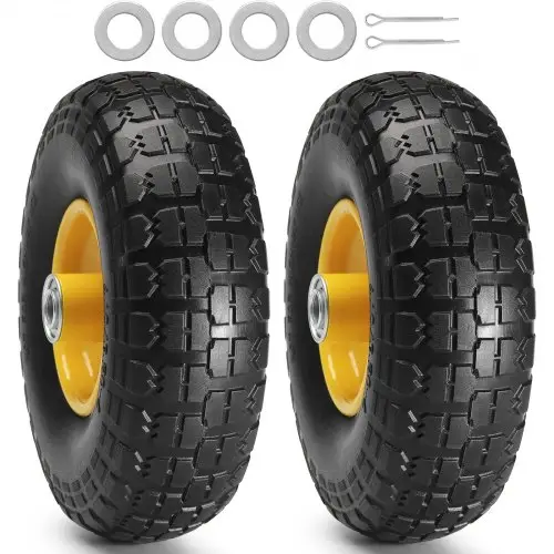 VEVOR 10-inch massieve PU-wielen met runflatbanden, 2-pack, 400 lbs dynamische belasting, 450 lbs statische belasting, tubeless banden en wielen voor handwagens, gereedschapswagens, dolly's, tuinkarren