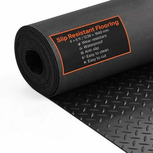 VEVOR Rubbermat 1848 x 1236 mm Vloermat SBR Rubberen Vloerbedekking 3 mm Dik Met Noppen Ruitvormige Traanplaat Vloermat Antislipmat Rubberen Bekleding Ideaal voor Garages, Magazijnen, Sportscholen, Looppaden