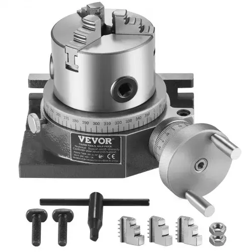 VEVOR 4''/100mm horizontale verticale freesmachine draaitafel met 3,1''/80mm 3-klauwplaat en M10 T-boutmoeren voor freesmachine indexeergereedschappen