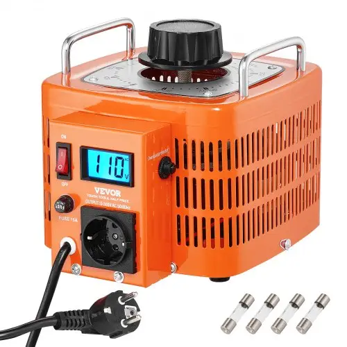 VEVOR 3000VA Automatische variabele spanningstransformator, 10 ampère, 230V ingang, 0-300V uitgang, AC-spanningsregelaar, met LCD-scherm, 4 extra zekeringen