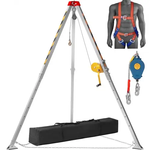 VEVOR Tripod Kit 1200 lbs Lierstatief met 7' Poten en 98' Kabel Reddingstatief voor besloten ruimtes 32,8' Valbeveiligingsharnas Opbergtas voor conventionele besloten ruimtes