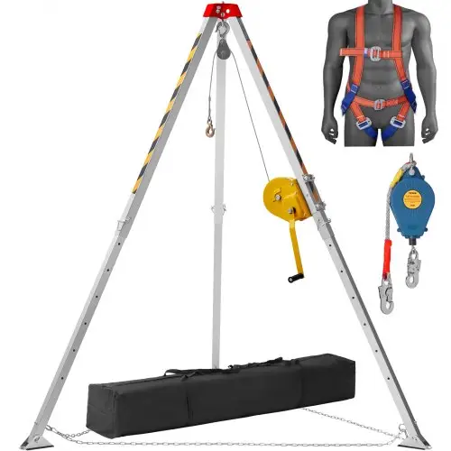VEVOR reddingsstatiefset, 1800 lbs lierstatief voor besloten ruimtes met 7' poten en 98' kabel voor besloten ruimtes 32,8' valbeveiliging, lichaamsharnas