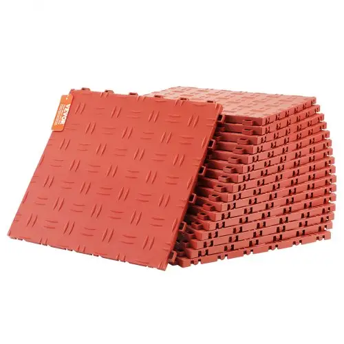 VEVOR Garagevloerbeslag, 305 x 305 x 13,4 mm, 25-delige set, industriële vloeren, antislip dubbelzijdige getextureerde garagevloer, voor garages, kelders, reparatiewerkplaatsen, rood