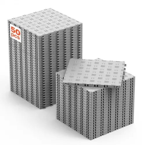 VEVOR Garagevloerfittingen, 305 x 305 x 13,4 mm, 50-delige industriële vloer, antislip dubbelzijdige gestructureerde garagevloer, voor garages, kelders, reparatiewerkplaatsen, zilver