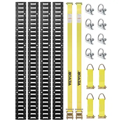 VEVOR E-Track bevestigingsset, 18-delige 1524 mm E-Tracks set, inclusief 4 stalen rails & 8 O-ringankers & 4 bevestigingsriemen met D-ring & 2 ratelriemen, bevestigingsaccessoires voor bakmotoren, 907 kg