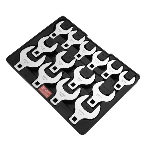 VEVOR 14-delige 1/2-inch SAE Crowfoot-sleutelset (1-1/16-inch - 2-inch) met opbergvak, 40CR-materiaal met lasergegraveerde maatmarkering, voor mechanisch onderhoud
