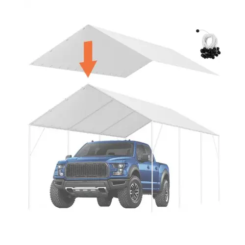 VEVOR 6 x 3 m Garage Daktent, Garage Daktentzeil, Waterdicht en UV-bestendig, Eenvoudige installatie met 40 rubberen ballen (alleen bovenklep, frame niet inbegrepen), Wit