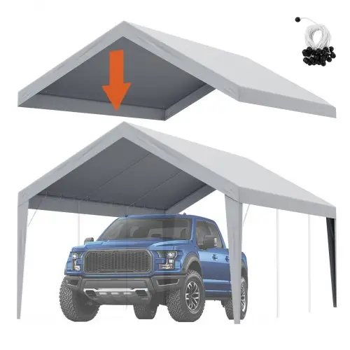VEVOR Garagetent, 3,6 x 6 m, Garagedaktent, Onderdak, Waterdicht en UV-bestendig, Eenvoudige installatie met spanbanden, Grijs (Alleen dakbedekking, frame niet inbegrepen)