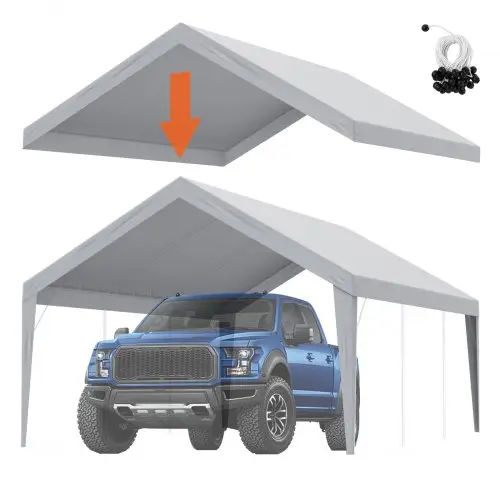 VEVOR Garagetent, 3,9 x 6,1 m, Garagedaktent, Onderdak, Waterdicht en UV-bestendig, Eenvoudige installatie met spanbanden, Grijs (Alleen dakbedekking, frame niet inbegrepen)