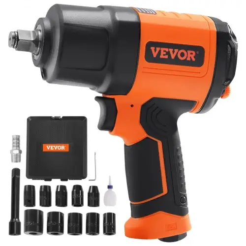 VEVOR 1/2-inch luchtslagsleutel, hoog koppel tot 2.000 Nm, lichtgewicht pneumatisch slagpistool, met 11-delige 1/2-inch aandrijving, CR-V stalen slagdoppenset en draagtas