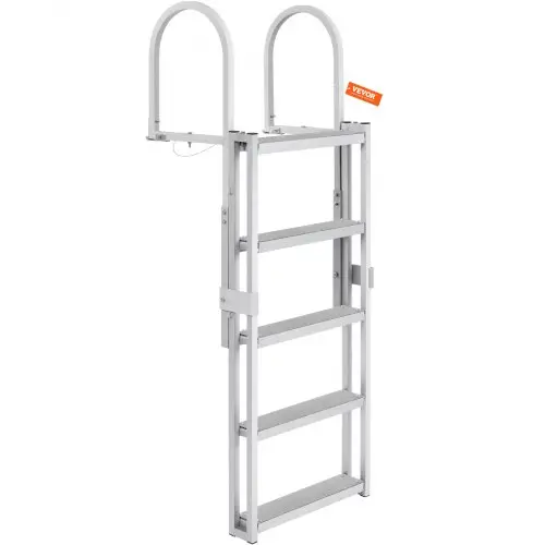 VEVOR Dock Ladder 5 intrekbare treden, 159 kg laadvermogen, pontonbootladder, gemaakt van aluminiumlegering met 1700-2005 mm verstelbare hoogte, 10 cm brede trede voor het aan boord gaan van schepen/meren/zwembaden/maritieme schepen