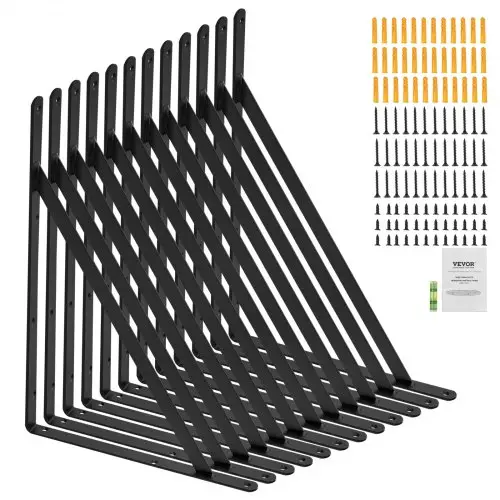 VEVOR-plankdragers, 460 x 305 x 25 mm, 12 stuks zwevende plankdragers, plankdragers, 3 mm dikke matzwarte driehoekige plankdrager, stalen plankdrager met een draagvermogen van 72,6 kg