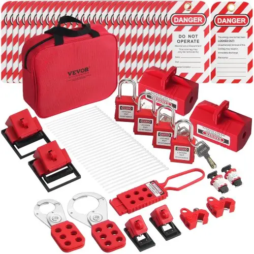 VEVOR Elektrische Lockout Tagout Kit, 47-delige veiligheidslockout kit met hangsloten, grendels, tags, nylon banden, stekkervergrendelingen, vergrendelingen voor stroomonderbrekers en draagtas