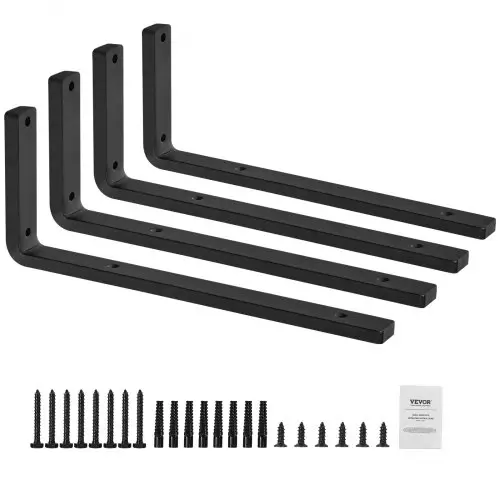 VEVOR Plankdragers, 410 x 155 x 35 mm, 4-pack, robuuste zwevende plankdragers, plankdragers, 10 mm dikke matzwarte L-vormige plankdrager, stalen plankdrager met een draagvermogen van 72,6 kg