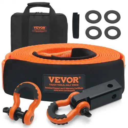VEVOR Heavy-Duty Polyester Sleepkabel Bergingsset, 3" x 30ft (MBS-36.000 lbs), Lierband, Drievoudig Versterkte Lus, Bergingsband + 2" Trekhaakhouder + 3/4" D-ringbeugel (2-pack) + Opbergtas