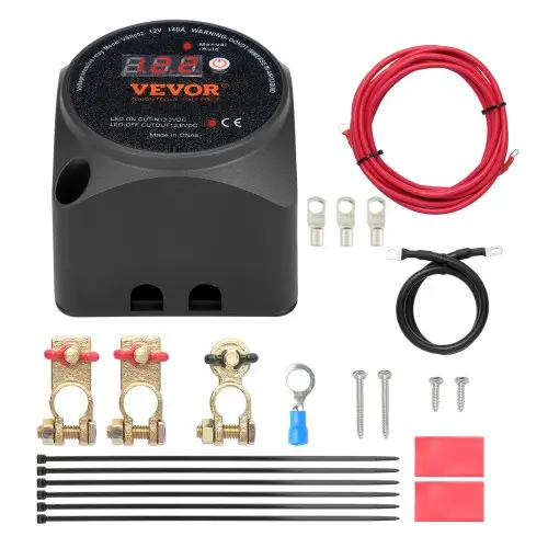 VEVOR Dubbele batterij-isolatierelais, 12V 140A handmatige en automatische modus, spanningsgevoelig VSR-relais met LCD-scherm, voor ATV, UTV, camper, caravan, vrachtwagen, boot, jacht