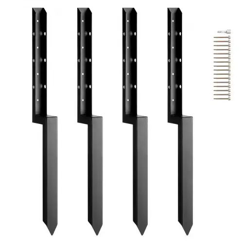 VEVOR Hekpaalanker reparatieset, 4-pack, binnendiameter 51 x 51 mm, robuuste stalen hekpaalsteunen, ankerpunt voor het repareren van scheve, gebroken houten hekpalen