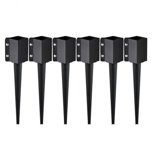 VEVOR grondpen voor hekpalen, 6-pack, buitendiameter 113 x 113 x 610 mm (binnendiameter 8,9 x 8,9 cm), metaal, zwart gepoedercoat, grondpen voor brievenbussen, terrassen en tuinhekken