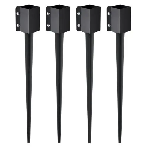 VEVOR-grondpen voor hekpalen, 4-pack, buitendiameter 113 x 113 x 914 mm (binnendiameter 8,9 x 8,9 cm), metaal, zwart gepoedercoat, grondpen voor brievenbussen, terrassen en tuinhekken