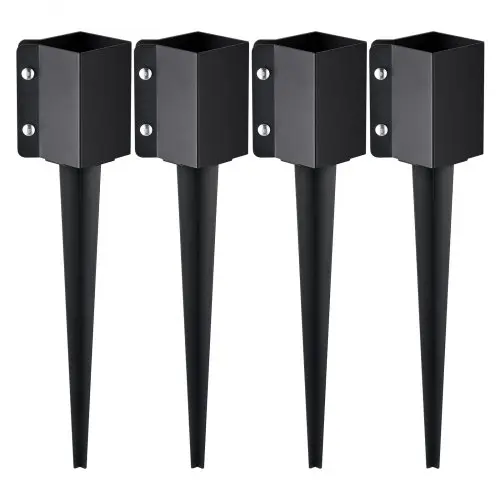 VEVOR grondpen voor schuttingpalen, set van 4, buitendiameter 610 x 89 x 89 mm (binnendiameter 8,9 x 8,9 cm), metaal, zwart gepoedercoat, grondpen voor brievenbussen, terrassen en tuinhekken.