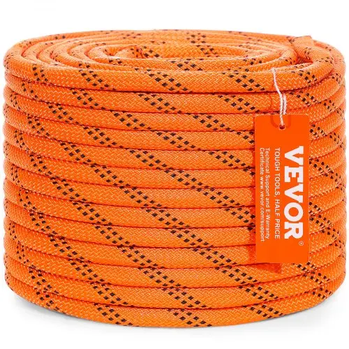 VEVOR Dubbel Gevlochten Polyester Touw, 0.95 cm (3/8 inch) x 36.6 m (120 voet), 48 strengen, 1814 kg (4000 lb) breeksterkte, Buiten Klimtouw, Boomverzorgingstouw voor Rotsklimmen, Kamperen, Schommels, Abseilen, Redding