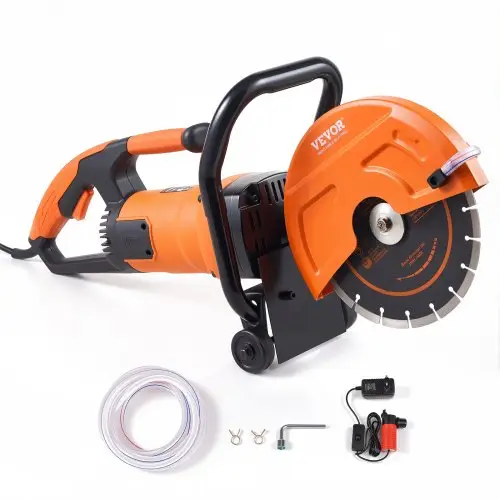 VEVOR Elektrische betonzaag, 230 mm, zware cirkelzaag 2000 W, zaagdiepte 89 mm, nat/droog schijfzaag met waterleiding, waterpomp, zaagblad, voor steen en baksteen