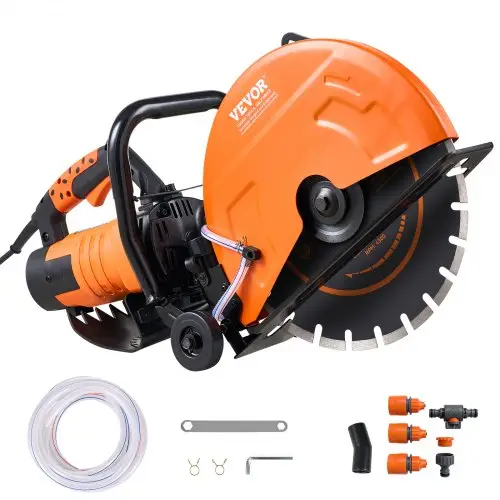VEVOR Elektrische betonzaag, 356 mm, robuuste cirkelzaag 2800 W, zaagdiepte 127 mm, nat/droog schijfzaag met waterleiding, waterpomp, zaagblad, voor steen en baksteen