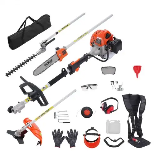 VEVOR 26CC 5-in-1 multifunctionele heggenschaar, benzineheggenschaar, onkruidverdelger, draadtrimmer, kantenmaaier, stoksnoeischaar, kettingzaag, snoeischaar met verlengstok