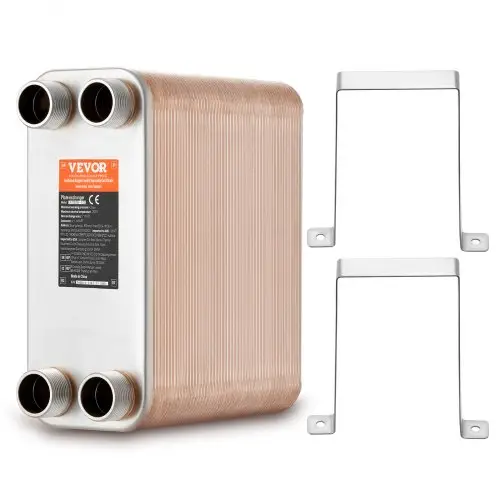 VEVOR warmtewisselaar, 127 x 305 mm 100 platen gesoldeerde platenwarmtewisselaar, koper/316L roestvrij staal water-water warmtewisselaar voor vloerverwarming, warmwaterbereiding, sneeuwsmelten, bierkoeling