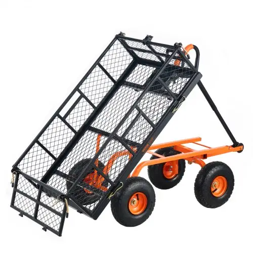 VEVOR Tuinkar, Metalen Tuinkar met Eenvoudig te Monteren Frame, Kantelbare Handkar met Omvormbare 2-in-1 Handgreep, Universele Kruiwagen met Laadvermogen van 400 kg, 25,4 cm Banden