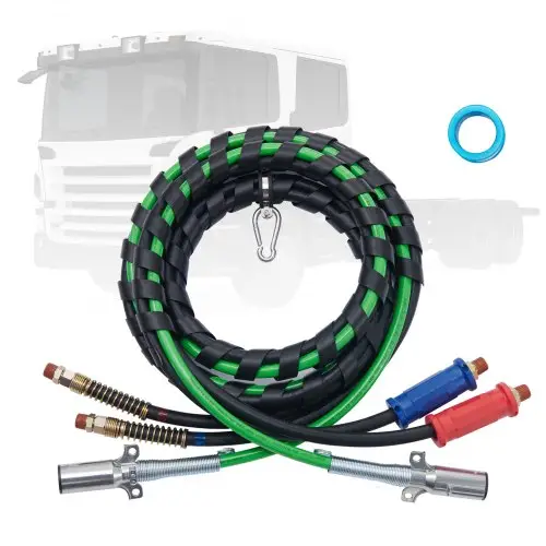 VEVOR 15ft vrachtwagenluchtleidingset, 3-in-1 vrachtwagenluchtslangen en ABS-stroomleiding, 7-weg connector, stroomkabel en rubberen luchtleidingslangmontageset