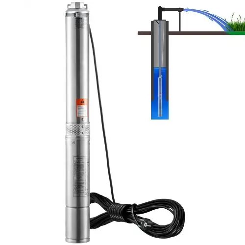 VEVOR diepwaterdompelpomp, 750 W, 230 V, 60 Hz, max. debiet 7,1 m³/u, max. opvoerhoogte 75 m, met 9,1 m netsnoer, roestvrijstalen waterpomp voor industrieel, irrigatie- en huishoudelijk gebruik, IP68 waterdichtheidsklasse.