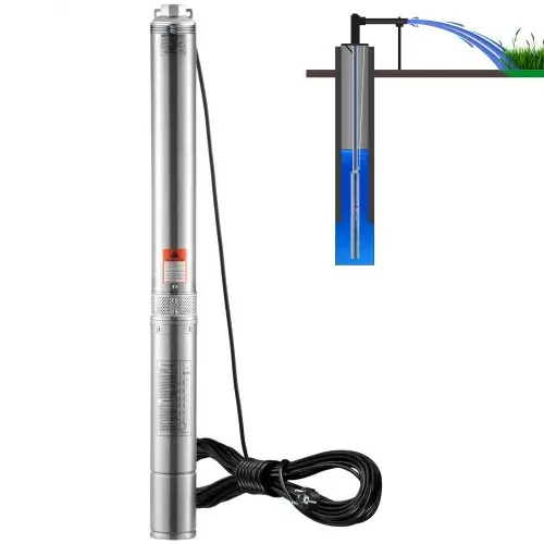 VEVOR diepwaterdompelpomp, 1100 W, 230 V, 50 Hz, max. debiet 7,1 m³/u, max. opvoerhoogte 105 m met 19,4 m netsnoer, roestvrijstalen waterpomp voor industriële irrigatie en huishoudelijk gebruik, IP68 waterdichtheidsklasse.