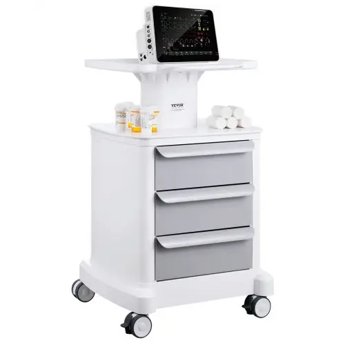 VEVOR 4-laags laboratoriumwagen, laboratoriumwagen met 3 lades en 1 bovenste plank, mobiele medische wagen van ABS-materiaal, laboratoriumwagen met 4 stille wielen voor laboratorium, kliniek, ziekenhuis, salon, wit