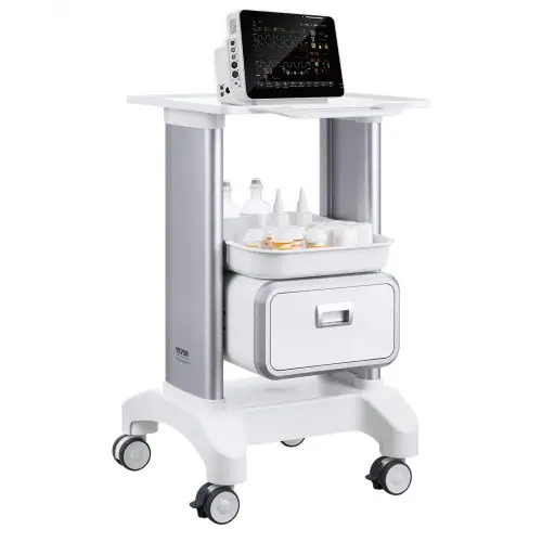 VEVOR 2-laags laboratoriumwagen, laboratoriumwagen met 1 lade en 1 bovenste lade, mobiele medische wagen van ABS-materiaal, laboratoriumwagen met 4 stille wielen voor laboratorium, kliniek, ziekenhuis, salon, wit