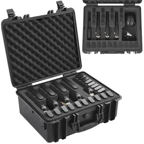 VEVOR Harde pistoolkoffer met voorgesneden voering, waterdichte en stofdichte harde koffer voor 5 pistolen, 18,9 × 16,3 × 8,5 inch afsluitbare pistoolkoffer, zwart