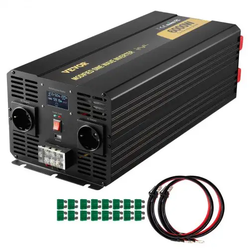 VEVOR 6000W gemodificeerde sinusgolfomvormer DC 12V naar AC 230V autoomvormer met LCD-scherm, LED-indicatoren, EU-stopcontacten, omvormer voor auto, camper, vrachtwagen, boot, reizen, kamperen