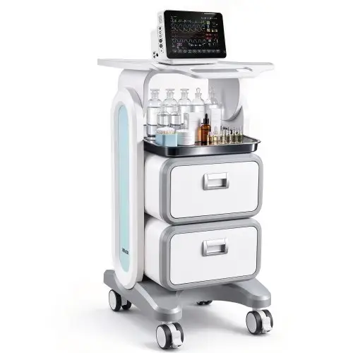 VEVOR 3-laags laboratoriumwagen, laboratoriumwagen met 2 lades en 1 bovenste plank, mobiele medische wagen van ABS-materiaal, laboratoriumwagen met 4 stille wielen voor laboratorium, kliniek, ziekenhuis, salon, wit